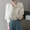 Nuevo cárdigan de punto de cuello redondo para otoño, manga larga, corto, estilo perezoso, color liso, tejido de canalé, manga murciélago, suéter, top de un solo botón