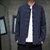 Outono 2026 Estilo Chinês Masculino Algodão Linho Gola Alta Botão Rã Jaqueta Novo Estilo Chinês Casual Cor Sólida Manga Longa Jaqueta Camisa