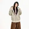 Chaqueta cruzada para mujer 2026 casual de manga larga con capucha, corte holgado, estilo americano, a rayas, desgastada, color trigo, albaricoque