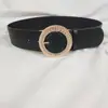 Hebilla Redonda Ancha de 6 cm con Decoración de Diamantes, Cinturón Ancho para Mujer, No se Despelleja, Sin Arrugas, con Cinturón de Pantalón de Cintura Alta para Ceñir la Cintura