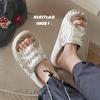 Ropa de Exterior de Moda y Genial, Sandalias Creativas y Cómodas de Verano para Mujer con Estampado de Tinta, Chanclas Sencillas de Una Tira para Uso Diario en Casa, Ocio y Vacaciones