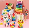 Arpa de ocho tonos para niños, reloj de enhebrar, torre arcoíris, cuatro juegos de platos con forma de columna, insecto giratorio, juguetes educativos para bebés al por mayor