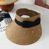 Bolso de Paja Estilo Nuevo con Pedrería, Visera Protectora del Sol, Sombrero de Paja de Copa Abierta, Juego de Bolso de Hombro de Gran Capacidad al por Mayor