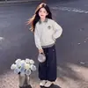 2026 Nuevo Conjunto de Dos Piezas para Niñas Mediano y Grande, Top Casual Versátil de Manga Larga y Pantalones Largos de Pierna Ancha, Moderno