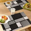 Mantel Geométrico Negro, Rectangular con Patrón de Lino Textura de Bambú Poliéster Lavable, Impermeable y a Prueba de Aceite