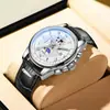 Reloj de cuarzo para hombre LIGE transfronterizo, elegante reloj de pulsera con correa de cuero de negocios, reloj multifuncional impermeable con fase lunar