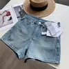 Shorts de Mezclilla de Cintura Alta para Mujer, Estilo Delgado de Verano, Figura Pera Pequeña, Tallas Grandes, Elásticos, Adelgazantes, de Pierna Ancha Línea A, Hot Pants