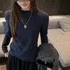 Camiseta Interior Blanca de Cuello Alto para Mujer, Mezcla de Lana Tencel, Tacto de Alta Gama, Versátil Estilo Coreano, Top Engrosado Cepillado