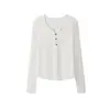 Camisa base de malha canelada com decote V e manga longa, em formato de coração de outono, para mulheres, com barra curva, top de camada interna slim fit