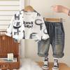 Conjunto de Roupa de Outono da Moda para Meninos 2025 Novo Estiloso Roupas de Bebê Primavera e Outono Cardigã com Letra Grande Conjunto de Três Peças Tendência