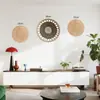 Decoração de cesta de parede suspensa boêmia, decoração de parede de cesta tecida à mão, ornamento de parede suspenso, decoração de parede de palha montada na parede