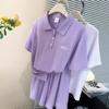 Traje Deportivo de Running de Tiro Real de Comercio Exterior Estilo Europeo y Americano para Mujer, Conjunto de Dos Piezas de Camiseta de Manga Corta con Cuello Polo y Shorts Casuales Finos de Verano