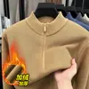 Suéter de lana para hombre con forro polar y diseño engrosado, nuevo modelo de invierno 2026, cuello semi-alto, con cremallera, camiseta base de punto cálida