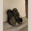 Sandálias Casuais de Couro Macio em Estilo Retro Relaxado Simples para Usar no Verão, Sapatos Romanos Versáteis de Tira Única com Solado Grosso e Dedos Abertos