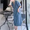 Vestido de Mezclilla Lavada Casual Retro Francés para Mujer en Verano, Vestido Adelgazante y Elegante para Figura de Pera