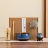 Juego de Cinco Piezas de Imitación de la Dinastía Song para Matcha Herramientas Cerámicas para Ceremonia del Té Batidor de Espuma Agitador Accesorios para el Té Tazón de Té Batidor de Bambú Tamiz para Polvo