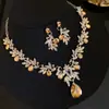 El más vendido en Europa y América, conjunto de pendientes y collar con colgante de hoja y gota de agua tachonados de diamantes, joyería de moda y exquisita, accesorios modernos y versátiles