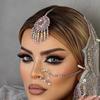 Amazon New Indian Traditional Rhinestone Headwear Europeu e Americano Moda Performance Sobrancelha Drop Hair Chain Corrente de cabelo feminina