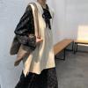 Chaleco de punto dividido con cuello en V para mujer, estilo coreano, holgado, de color sólido, sin mangas, adelgazante, moderno