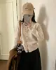 Cárdigan de cachemira fresco y sencillo para otoño e invierno para mujer, cuello redondo, estilo corto, corte holgado, nuevo diseño en capas, abrigo de lana adelgazante