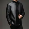 Chaqueta de cuero para hombre Haining para otoño e invierno, estilo business casual, cuello alto, forro polar, engrosada, chaqueta de cuero para hombres jóvenes y de mediana edad