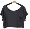 AliExpress Europa y Estados Unidos en Primavera y Verano Camiseta Ultra corta Lisa con Bolsillo Blusa de Hombro Holgada Camiseta de Manga Corta para Mujer