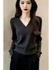 Suéter Casual Ligero de Punto para Mujer de Otoño y Primavera, Estilo Caliente Nuevo Estilo de Manga Larga, Suéter de Punto Elegante con Cuello en V para Mujer
