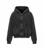 Sudadera con capucha corta ancha y caja de 500 g de rizo de algodón puro pesado, lavada, desgastada, copo de nieve frito, chaqueta para hombre, corte limpio