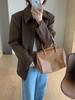 [Sem reembolso ou troca] Casaco de lã elegante estilo francês feminino inverno trespassado bolso duplo casaco externo 90570