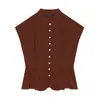 Comercio Exterior Transfronterizo 2026 Estilo Europeo y Americano Primavera Nuevo Top Delgado para Mujer sin Mangas con Cuello Alto Dobladillo Plisado