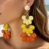 Joyería de Estilo Europeo y Americano, Pendientes de Girasol de Rafia Hechos a Mano, Pendientes Grandes Exagerados de Flor, Joyería de Estilo Festivo al por Mayor