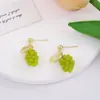 Brincos de Miçangas Uva Verde Pequena Fresca Estilo Verão Agulha de Prata Estilo Floresta Brincos de Frutas Verdes Versáteis para Mulheres
