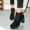Botines individuales de otoño de tacón alto con hebilla de cinturón Zapatos de mujer Botines de tacón grueso Punta redonda Botas Martin Botas con cordones y desnudas para mujer Botas de caballero