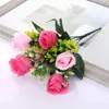 Arranjo de flores de tecido para decoração, buquê único de flores artificiais, decoração de sala de estar com rosas, buquê de flores secas, Metabo