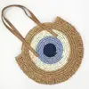 Bolso de Hombro Redondo de Ganchillo Moda Simple Casual Bolso Tejido de Paja Viaje de Vacaciones Playa Celebridad de Internet Bolso Tejido para Mujer