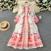 Vestido Floral Retro Francés para Mujer Principios de Primavera Manga Larga Ajustado Línea A Largo Vestido Romántico Estilo Vacaciones