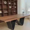 Mesa de Comedor Rectangular Grande Color Nogal Mesa de Negociación Mesa de Madera Maciza con Forma Especial Banco de Trabajo Personalizado Creativo Escritorio Medieval