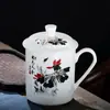 Taza de Té de Cerámica Jingdezhen con Flor de Ciruelo, Orquídea, Bambú y Crisantemo, con Tapa, Taza para Reuniones de Oficina, Taza de Agua para el Hogar
