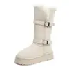 Botas de nieve blancas de suela gruesa del noreste para mujer, nuevo modelo invierno 2025, forradas de peluche, cálidas, extremadamente estilosas, botas largas, botas de algodón