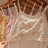 Camisola de gasa de algodón de doble capa con estampado de dibujos animados para mujer con copas en el pecho, tirantes ajustables, vestido casero de corte holgado
