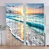 Cortinas Criativas de Verão Transfronteiriças com Estampa de Linhas do Mar, Conchas e Corais para Decoração de Ambiente de Sala de Estar e Quarto