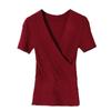 Camiseta de Manga Corta Ajustada de Punto Cruzado con Cuello Redondo Sexy Estilo Coreano para Mujer, Talla Única, Versátil, Escote en V