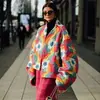 Estilo Nuevo Otoño e Invierno Transfronterizo Chaqueta Acolchada de Moda Floral Arcoíris Marca Estilo Regular de Algodón Poliéster Dulce Fresco Europeo y Americano