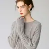Top Básico de Punto Trenzado 100% Cachemir con Cuello Redondo Casual de Color Sólido para Temperamento, Viajes al Trabajo, Calidez