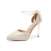 Zapatos de tacón alto de aguja azules impermeables para mujer, nuevos sandalias de tacón alto de verano huecas con lazo para mujer