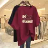 Camiseta de Manga Corta para Mujer de Mediana Edad y Mayores, Comercio Exterior Transfronterizo, Corte Holgado, Tallas Grandes, Adelgazante, Cubre Vientre, Top Estampado de Media Manga