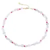 Elegante e Fashion Colar de Contas de Cristal Rosa Cascalho Rodolita Pérola de Água Doce Ak, Corrente de Clavícula de Nicho de Alta Qualidade, Doce e Estiloso