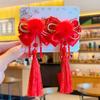 Headdress vermelho para meninas, grampo de cabelo, bebê, estilo chinês, traje Tang, clipe de roupa de Ano Novo, acessórios de cabelo festivos de Ano Novo para crianças