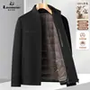 Chaqueta Leishibert 100% lana con forro de plumón desmontable, cuello alto, para hombres de mediana edad y mayores, ropa exterior para hombre de otoño e invierno