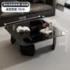 Mesa de Centro de Luxo Leve Italiana com Ondas d'Água Tampo de Vidro Temperado Design Quadrado Casa Sala de Estar Apartamento Pequeno Simples